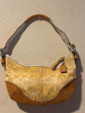 Coach Yellow Signature Jacquard Hobo with Tan Leather Trim
